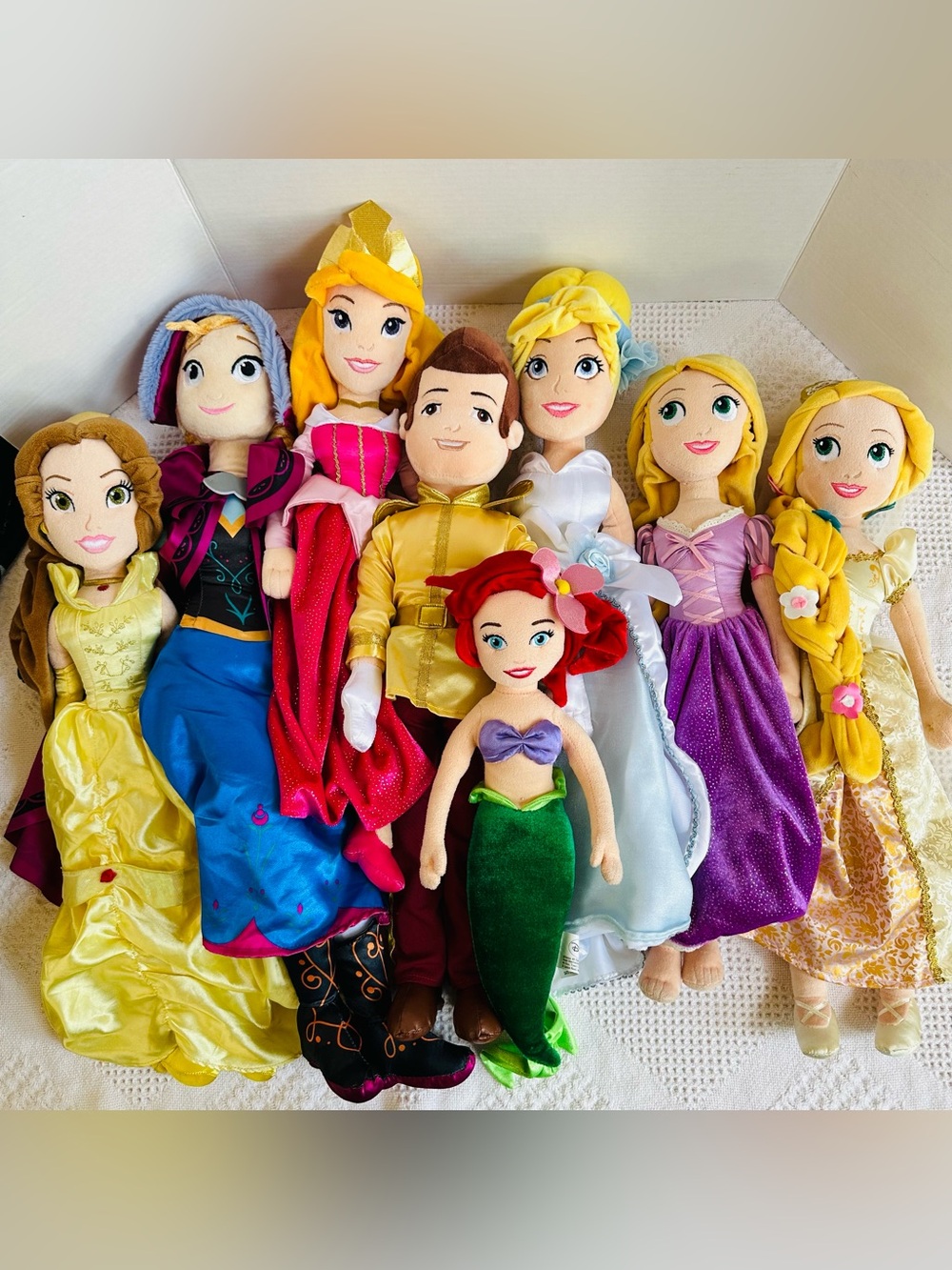 Lot of 8 Authentic Disney Princess Plush Dolls & Prince Phillip 16”-25” *Read